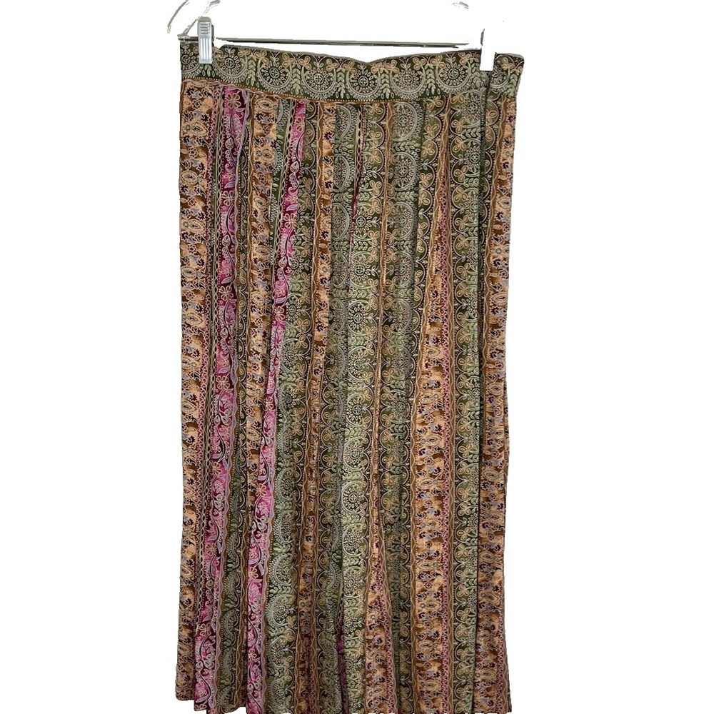 Vintage Floral Patchwork Striped Maxi Skirt 2X Boho Indie Folk Peasant Festival